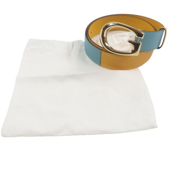 Gucci Memorable Buckle g Logo Buckle Bicolor Leather Belt Yellow Blue main image 9
